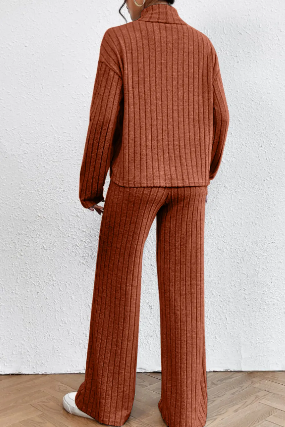 Mock Neck Dropped Shoulder Top and Pants Set, image 28
