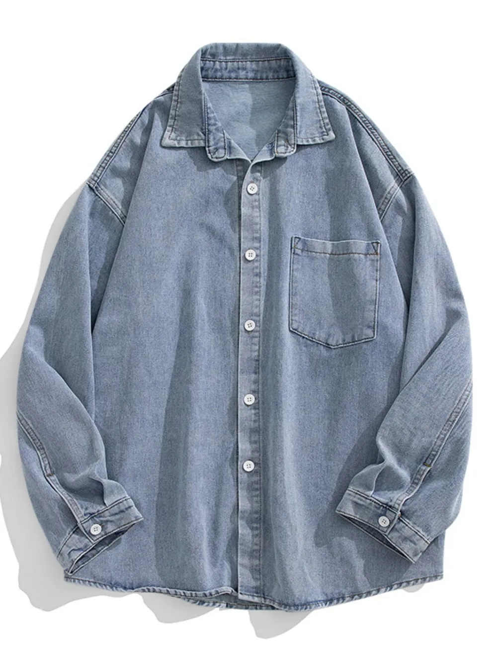 Men's Plus Size Collared Neck Long Sleeve Denim Shirt, image 3