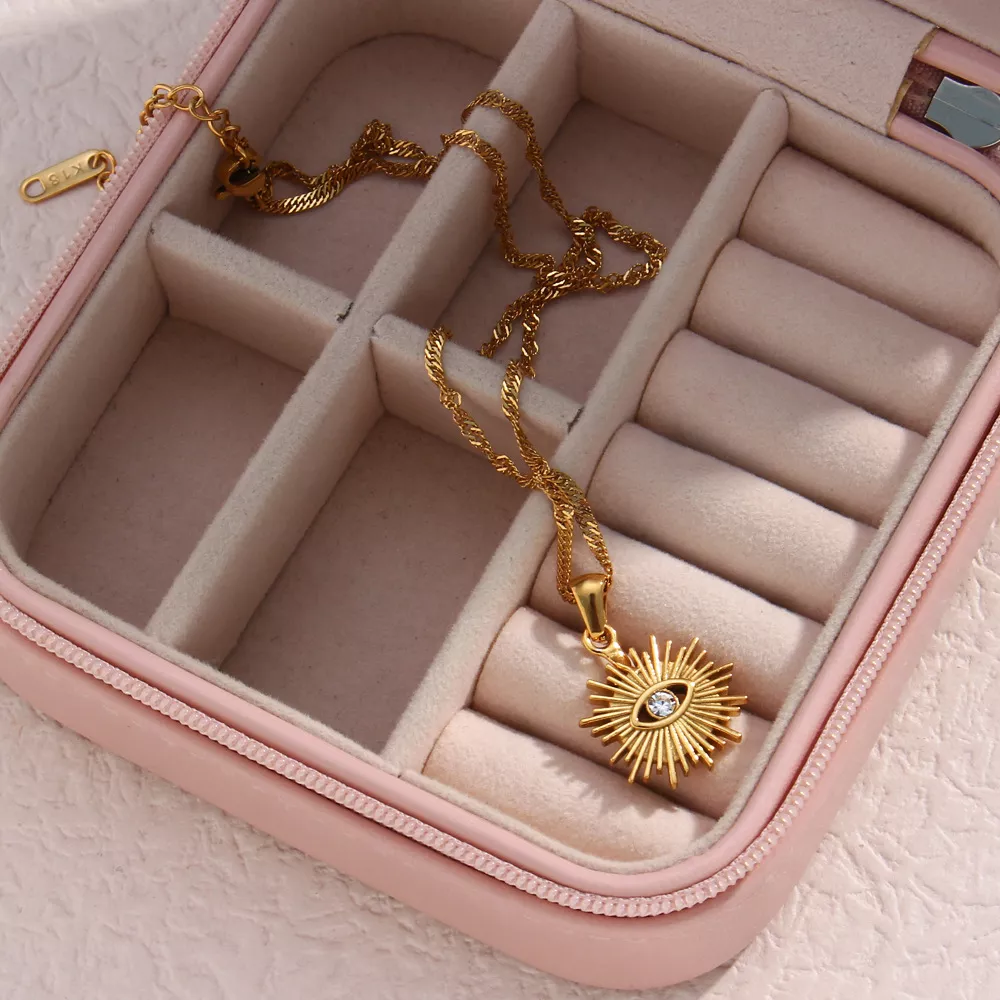 18K Gold-Plated Evil Eye Sunburst Pendant Necklace, image 5