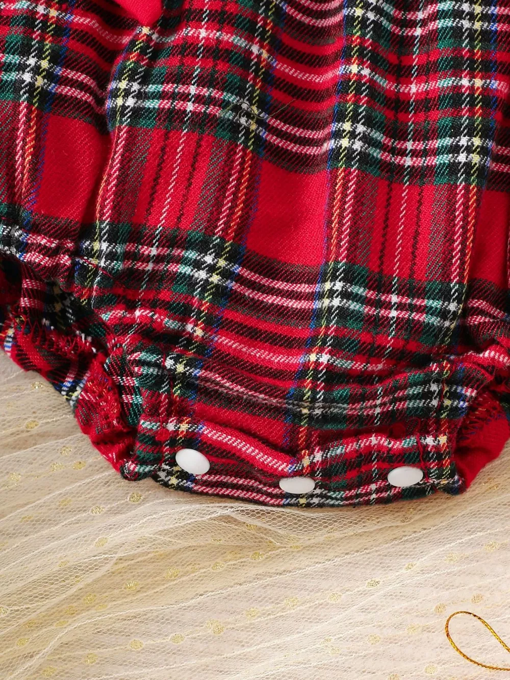 Children's Christmas Plaid Ruffle Sleeve One-Piece, image 4