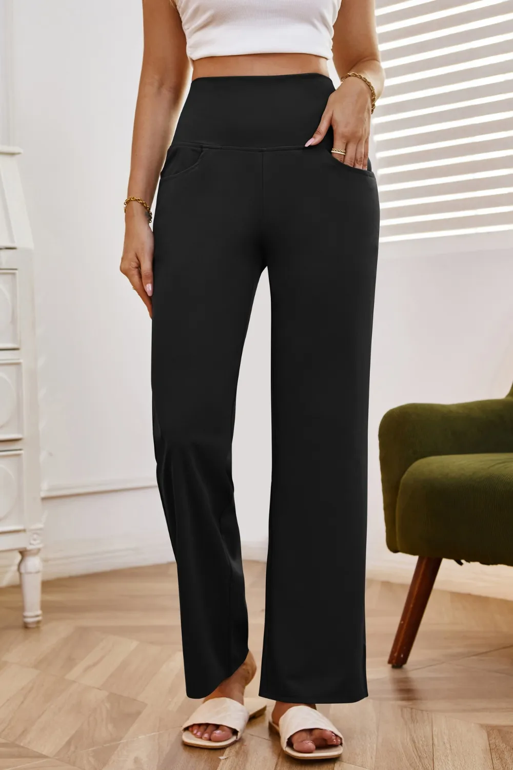 High Waist Wide Leg Pants with Pockets, image 10