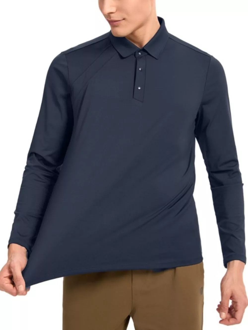 Men's Plus Size Long Sleeve Button Detail Polo, image 2