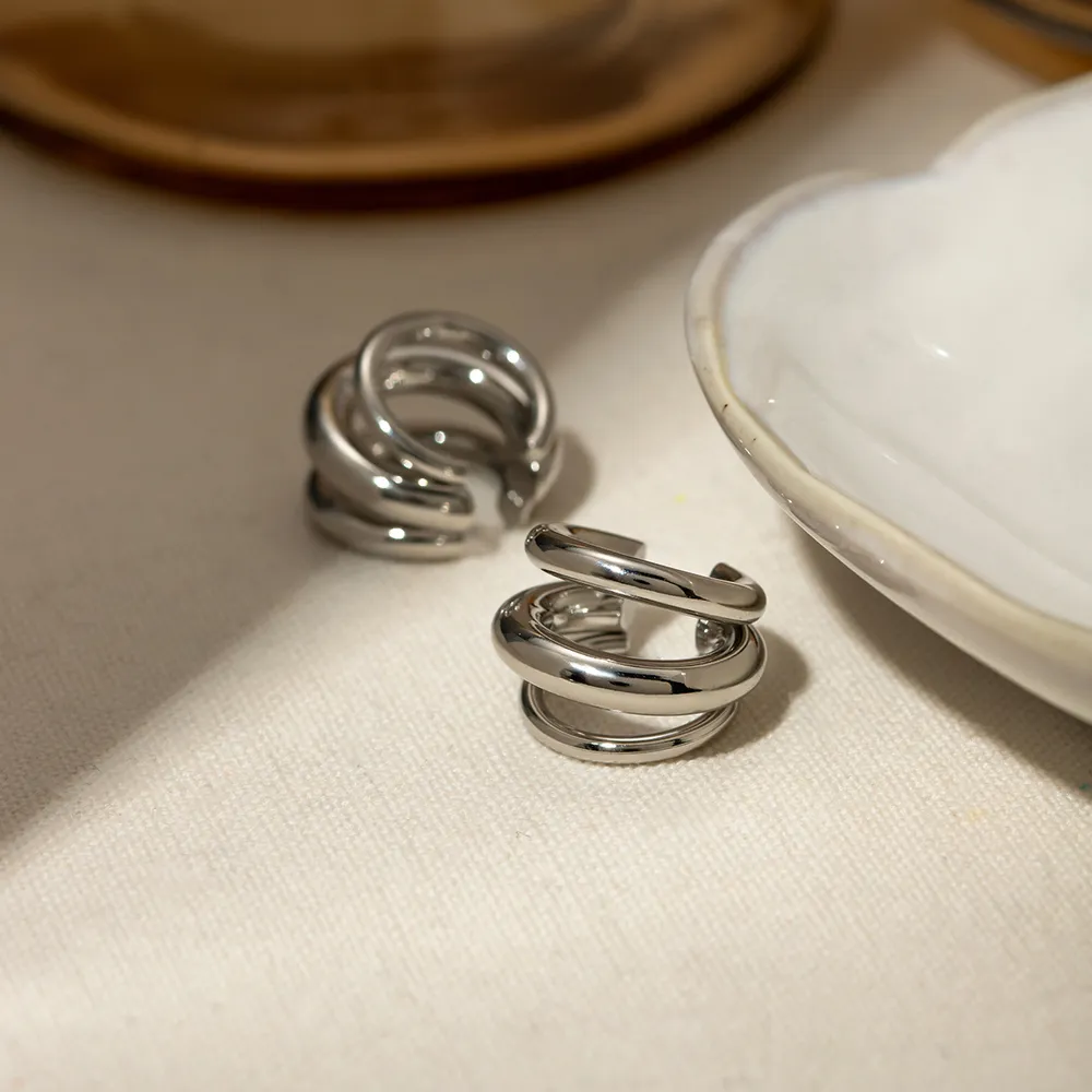 Stainless Steel Layered Cuff Earrings, image 5