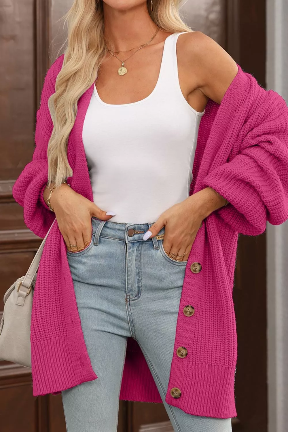 Chunky Knit Button-Down Cardigan, image 9