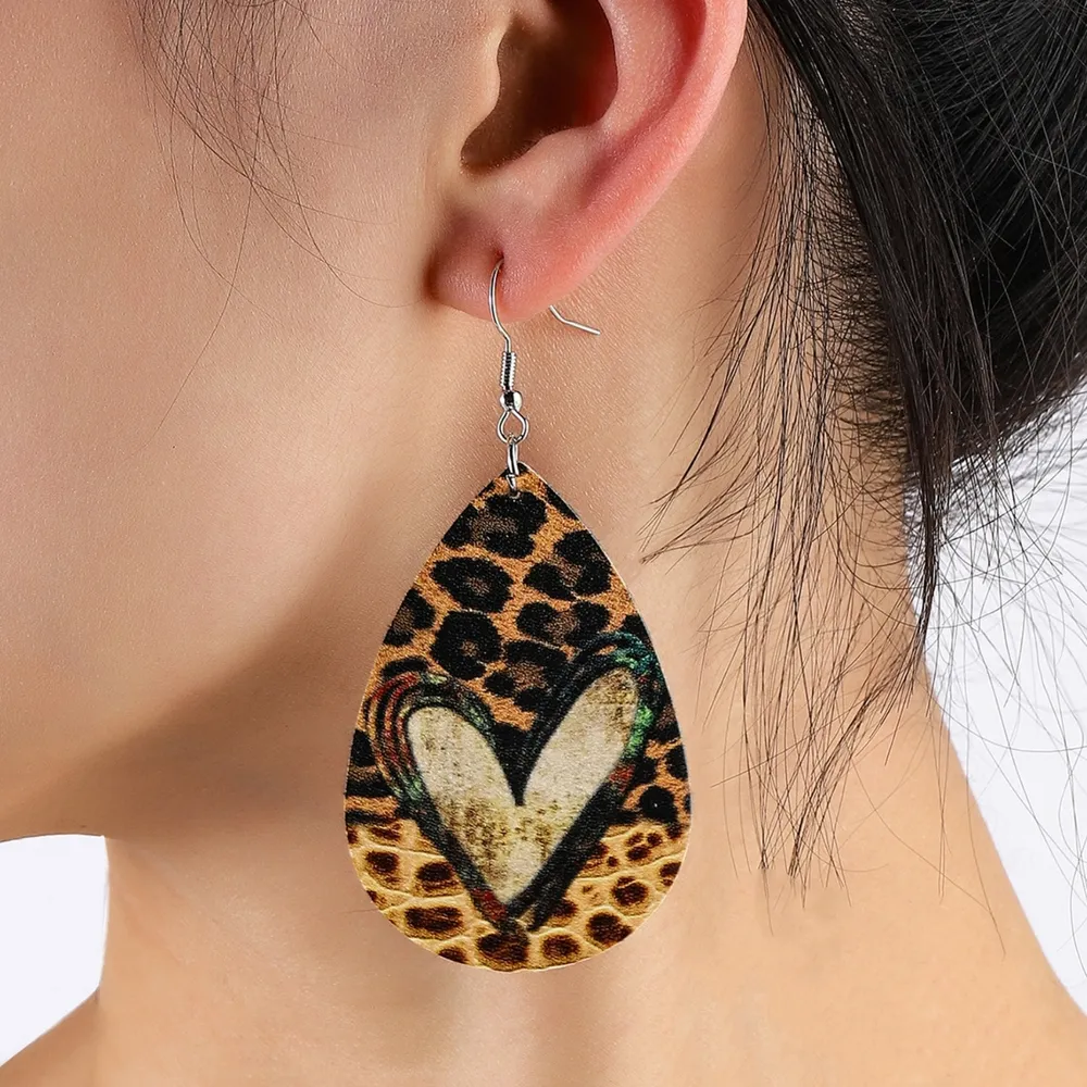 PU Leather Leopard Teardrop Earrings, image 4