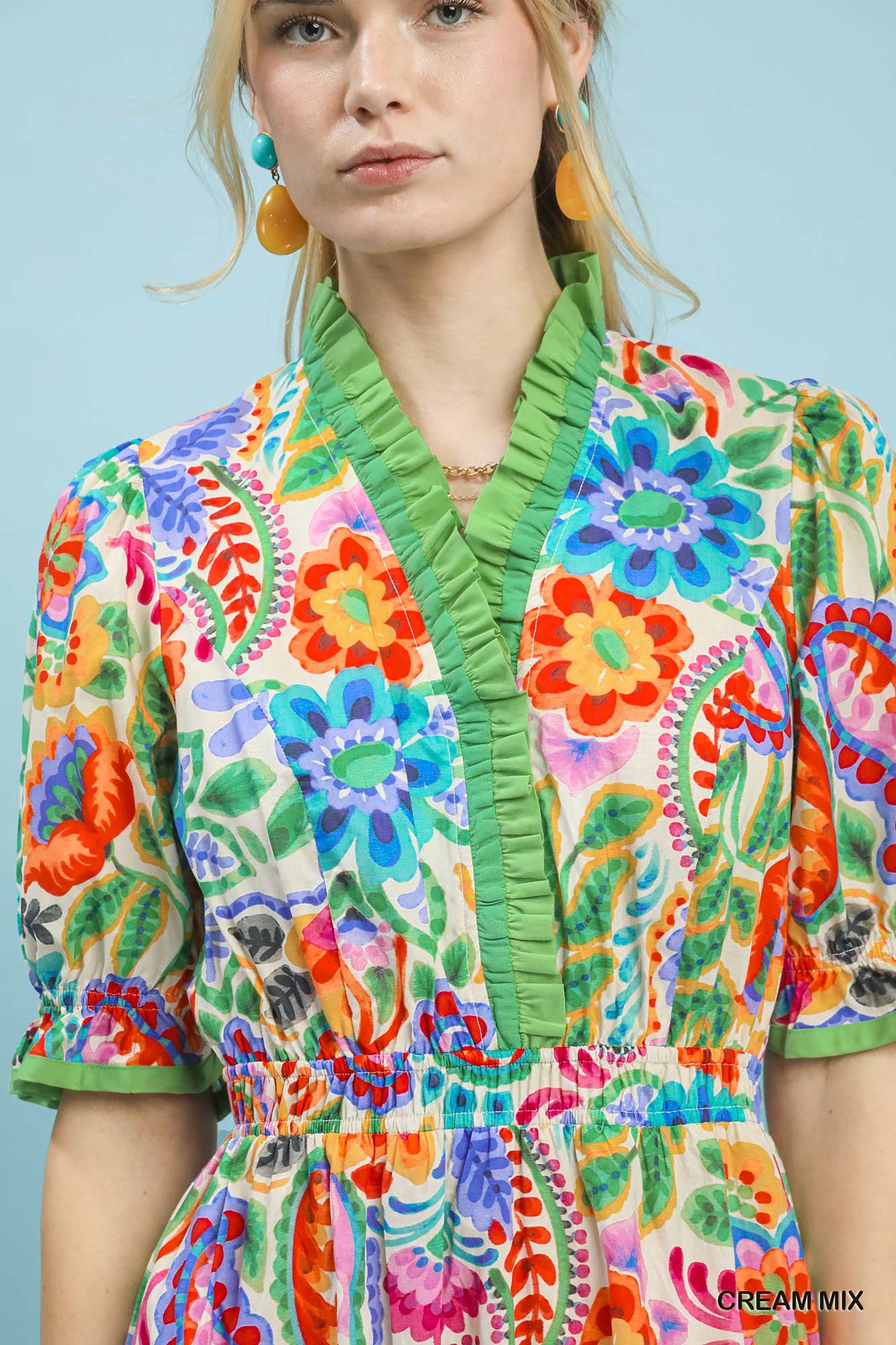 Mix Floral Midi Dress with Ruffle Trim, image 5