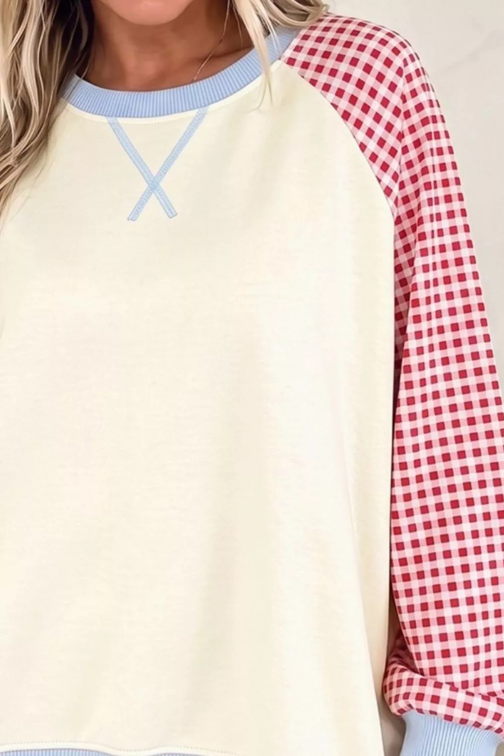 Plaid Raglan Sleeve Sweatshirt, image 3