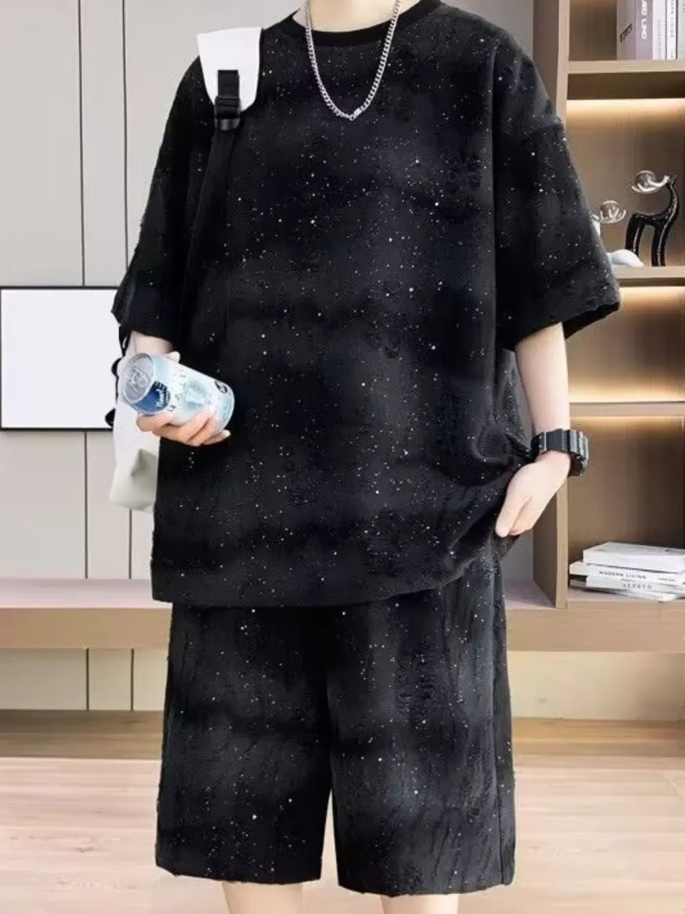 Men's Full Size Round Neck Half Sleeve Top and Shorts Set Plus Size, image 2