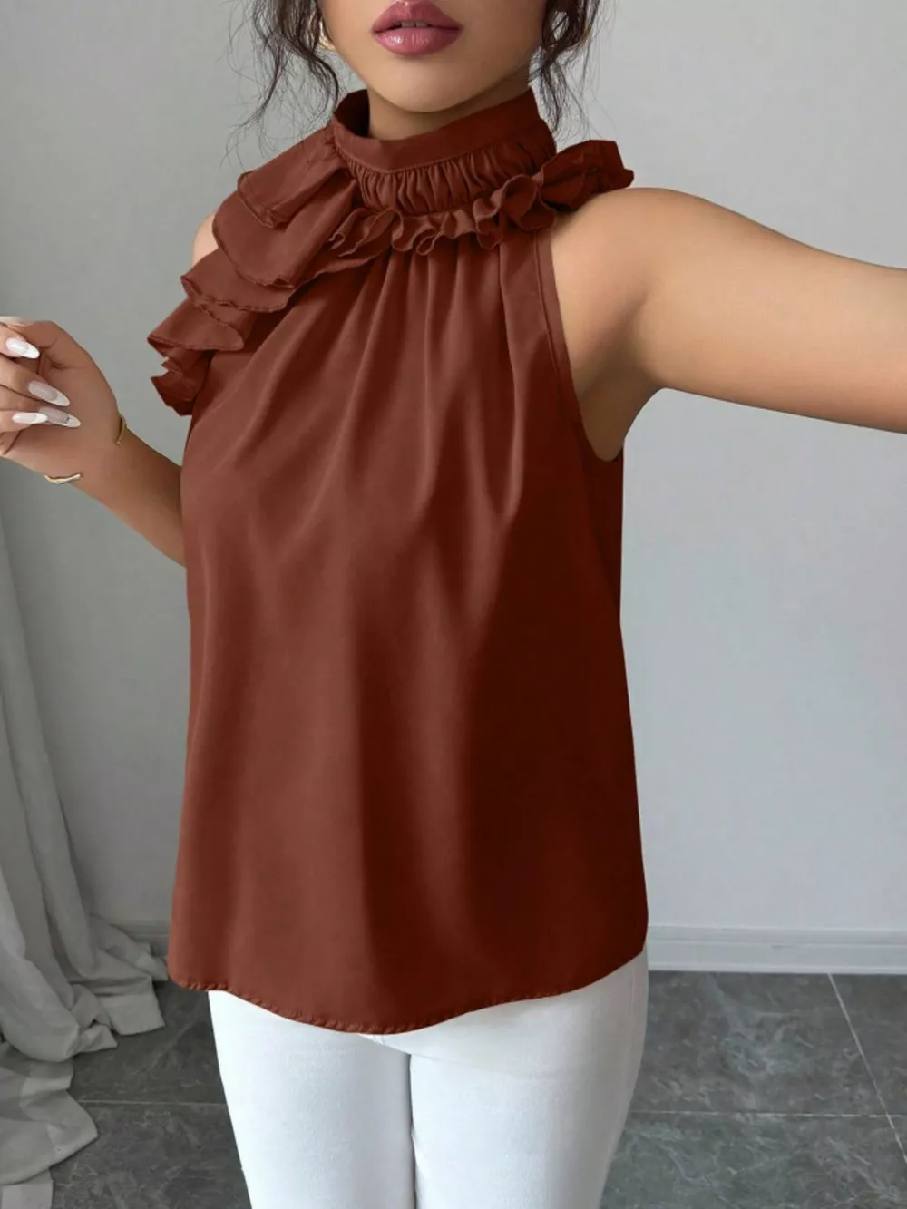 Ruffle High Neck Sleeveless Top, image 12