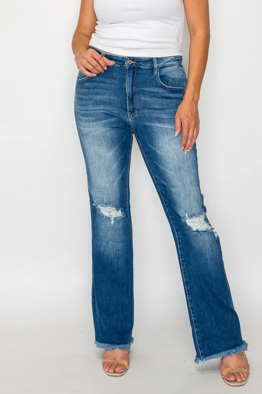 Full Size Raw Hem Distressed High Rise Bootcut Jeans, image 8