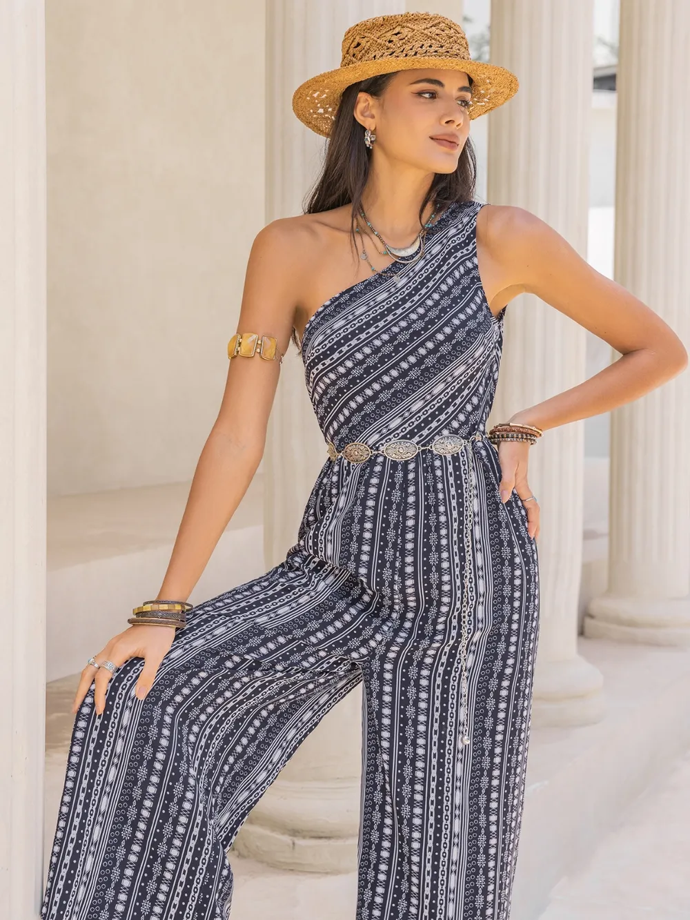Printed Single Shoulder Sleeveless Jumpsuit, image 4