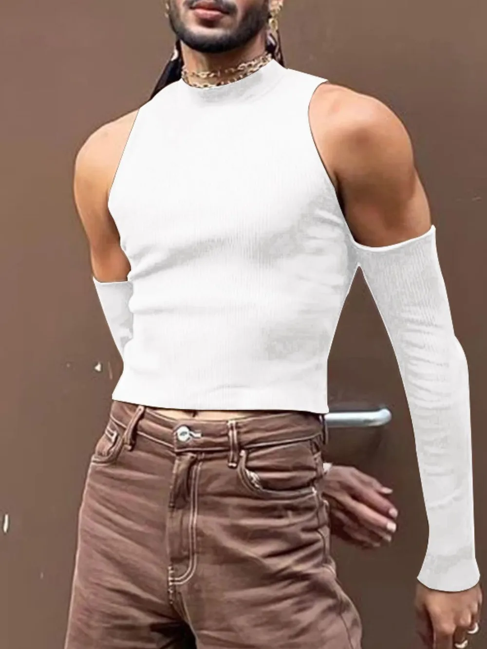 Men's Full Size Mock Neck Cold Shoulder T-Shirt Plus Size, image 3