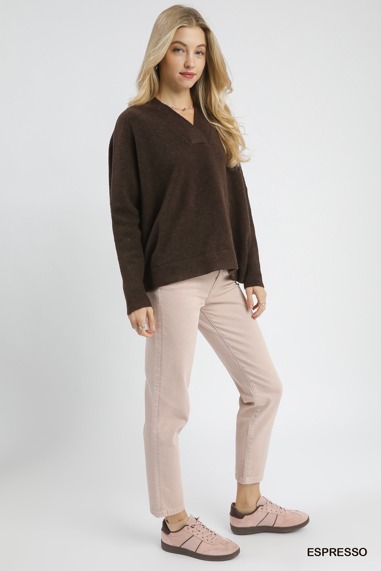 V-Neck Sweater with Wide Trim Detail, image 4