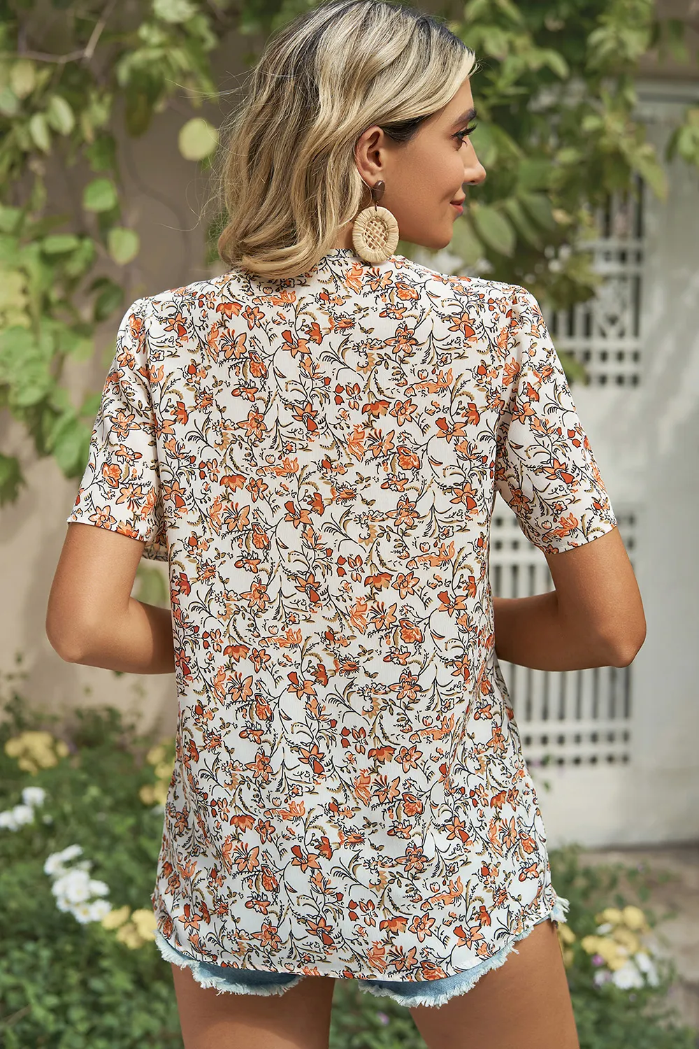 Floral V-Neck Short Sleeve T-Shirt, image 3