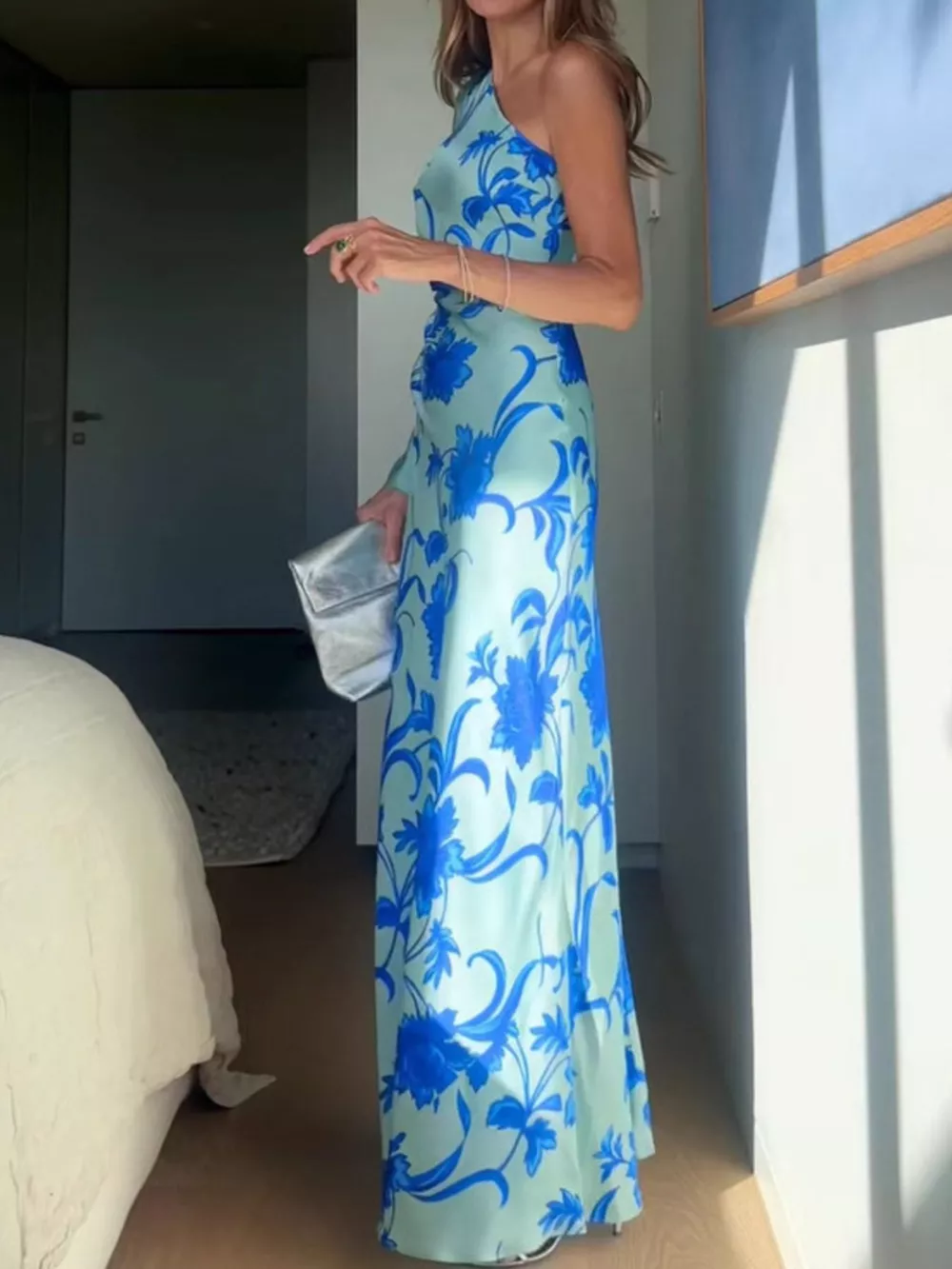 Floral Print One-Shoulder Maxi Dress, image 4