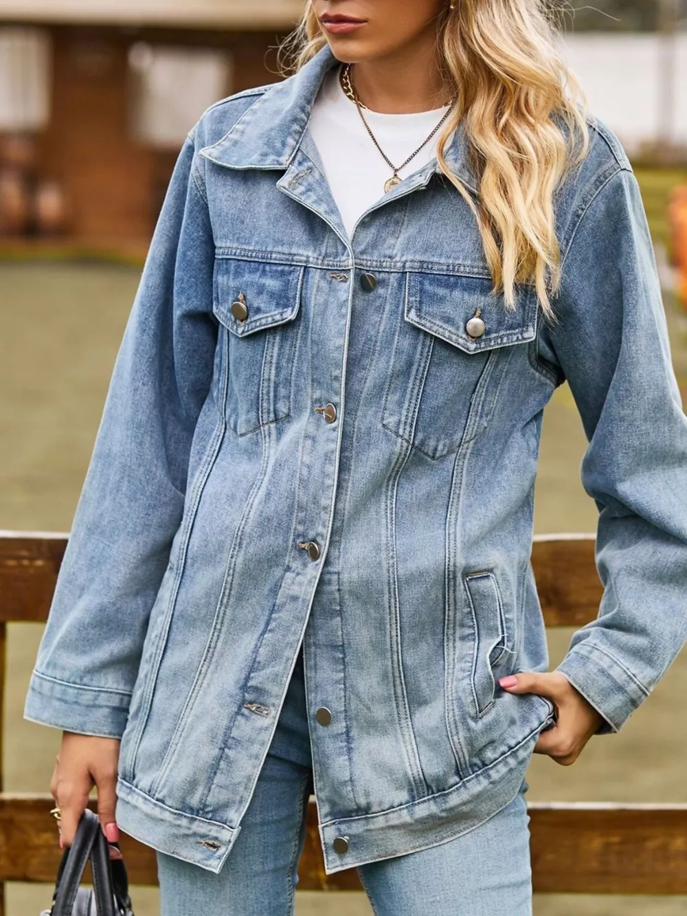 Button Down Washed Denim Jacket, image 4