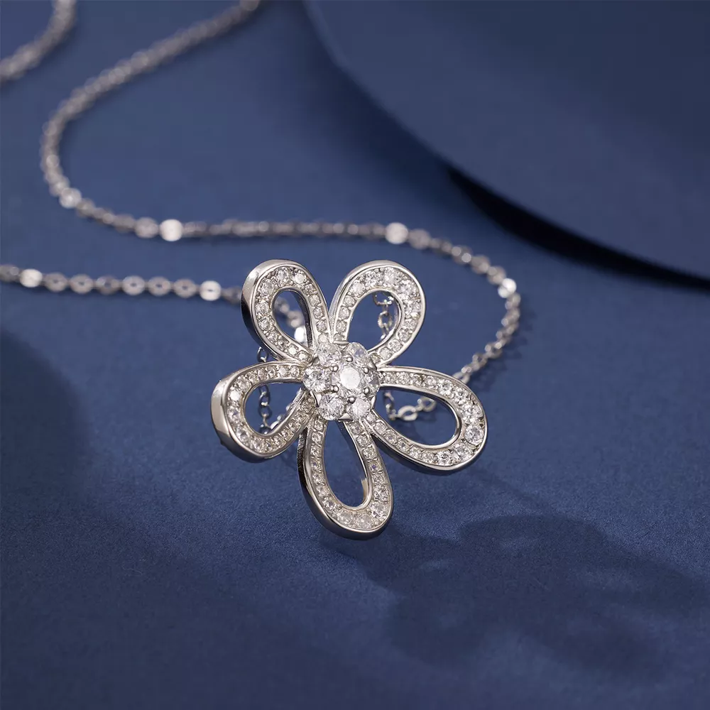 925 Sterling Silver Flower Pendant Necklace, image 3
