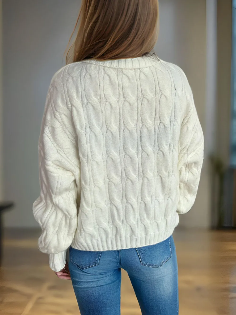 Cable-Knit Turtleneck Long Sleeve Sweater, image 3