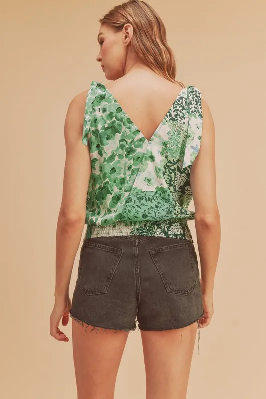 Smocked Hem Printed Surplice Tank, image 3