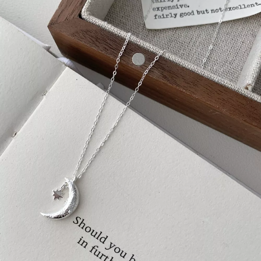 925 Sterling Silver Star Moon Necklace, image 3