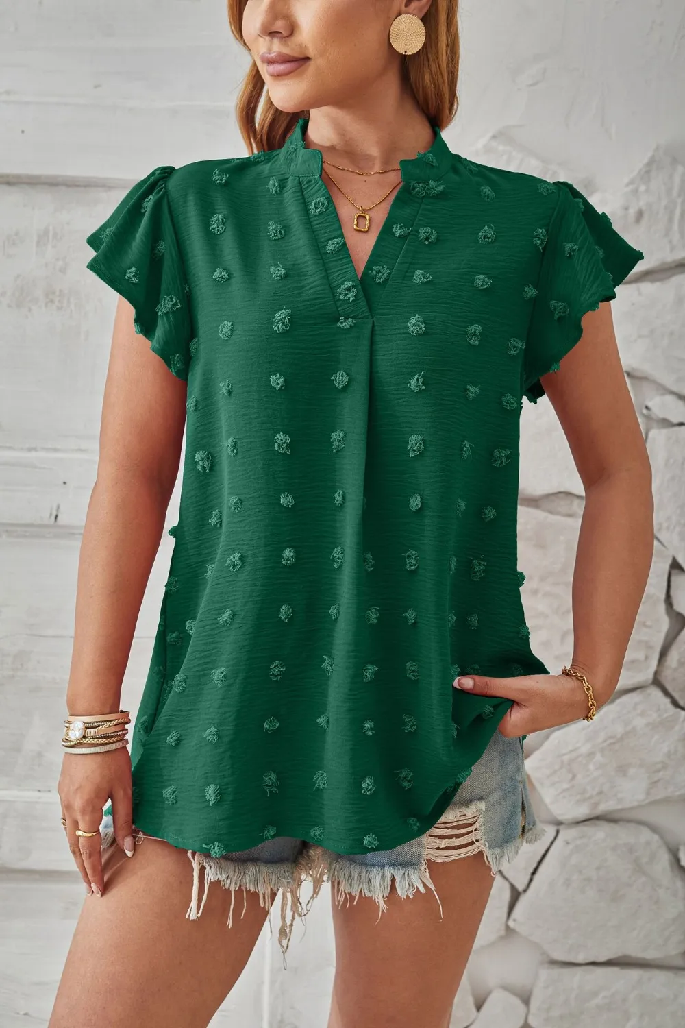 Swiss Dot Notched Cap Sleeve T-Shirt, image 5