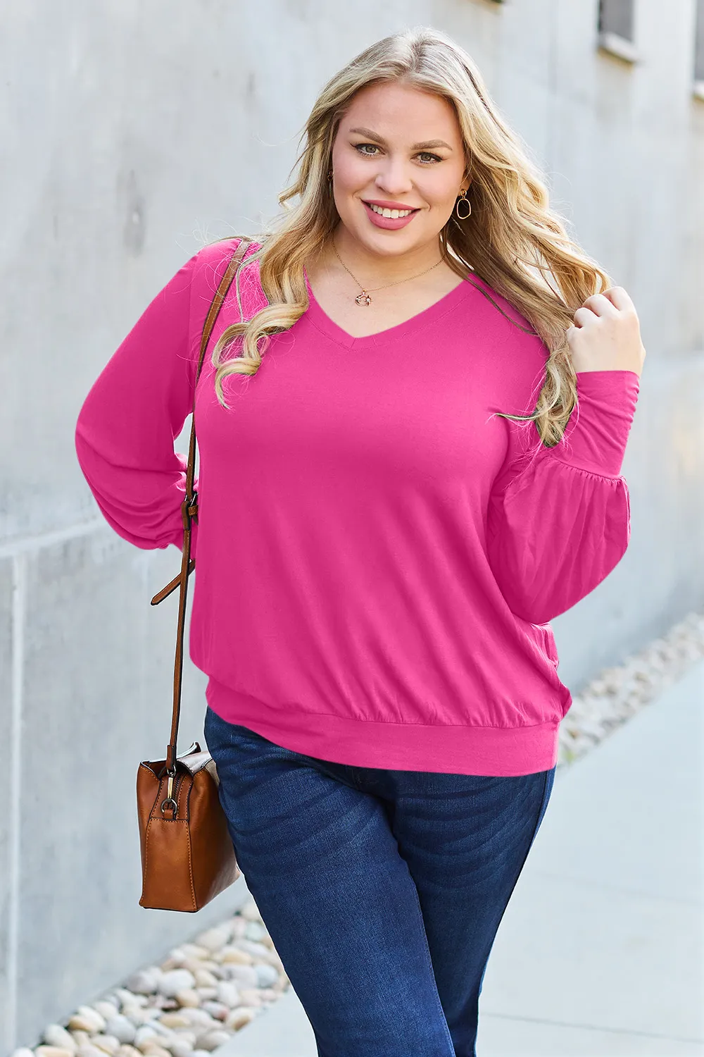 Full Size V-Neck Lantern Sleeve Top, image 15