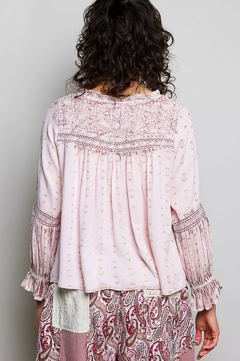 POL Mixed-Pattern Lace Detail Blouse, image 3