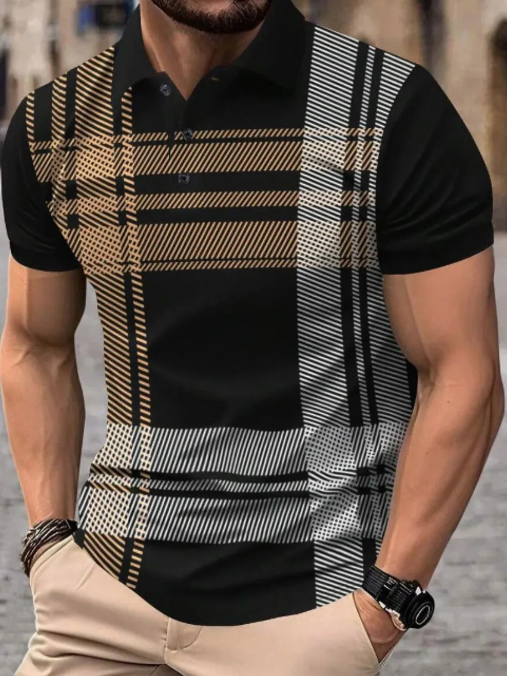 Men's Full Size Button Detail Short Sleeve Polo Plus Size