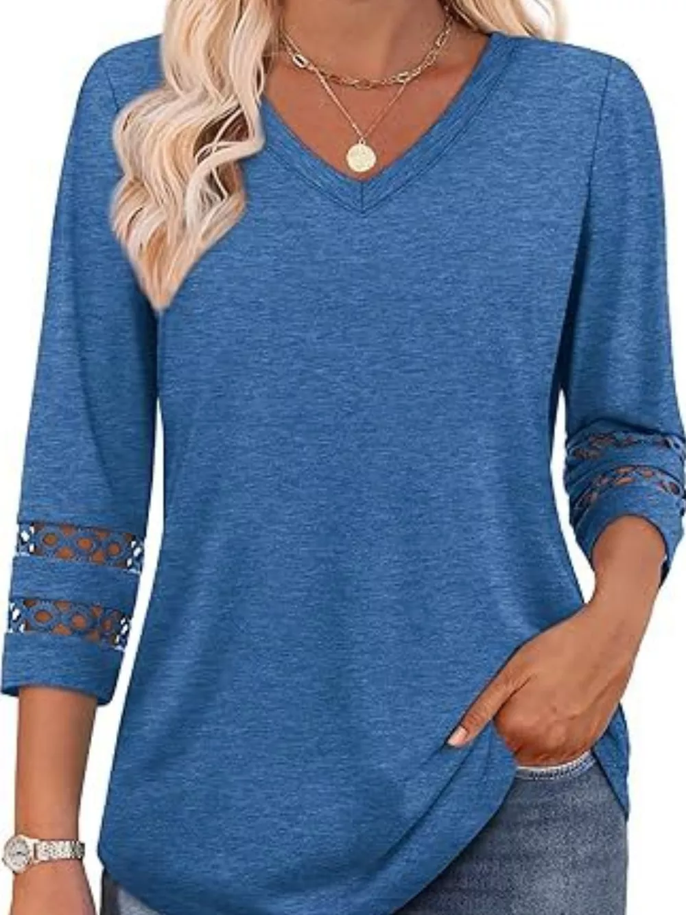 V-Neck Cutout 3/4 Sleeve T-Shirt, image 9