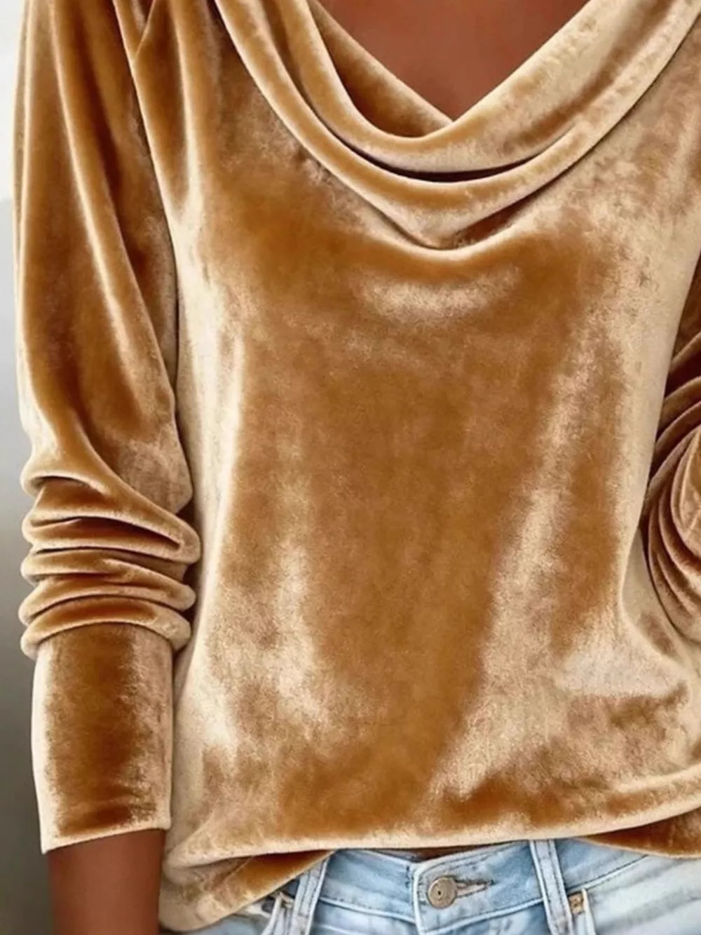 Velvet Cowl Neck Long Sleeve T-Shirt, image 4