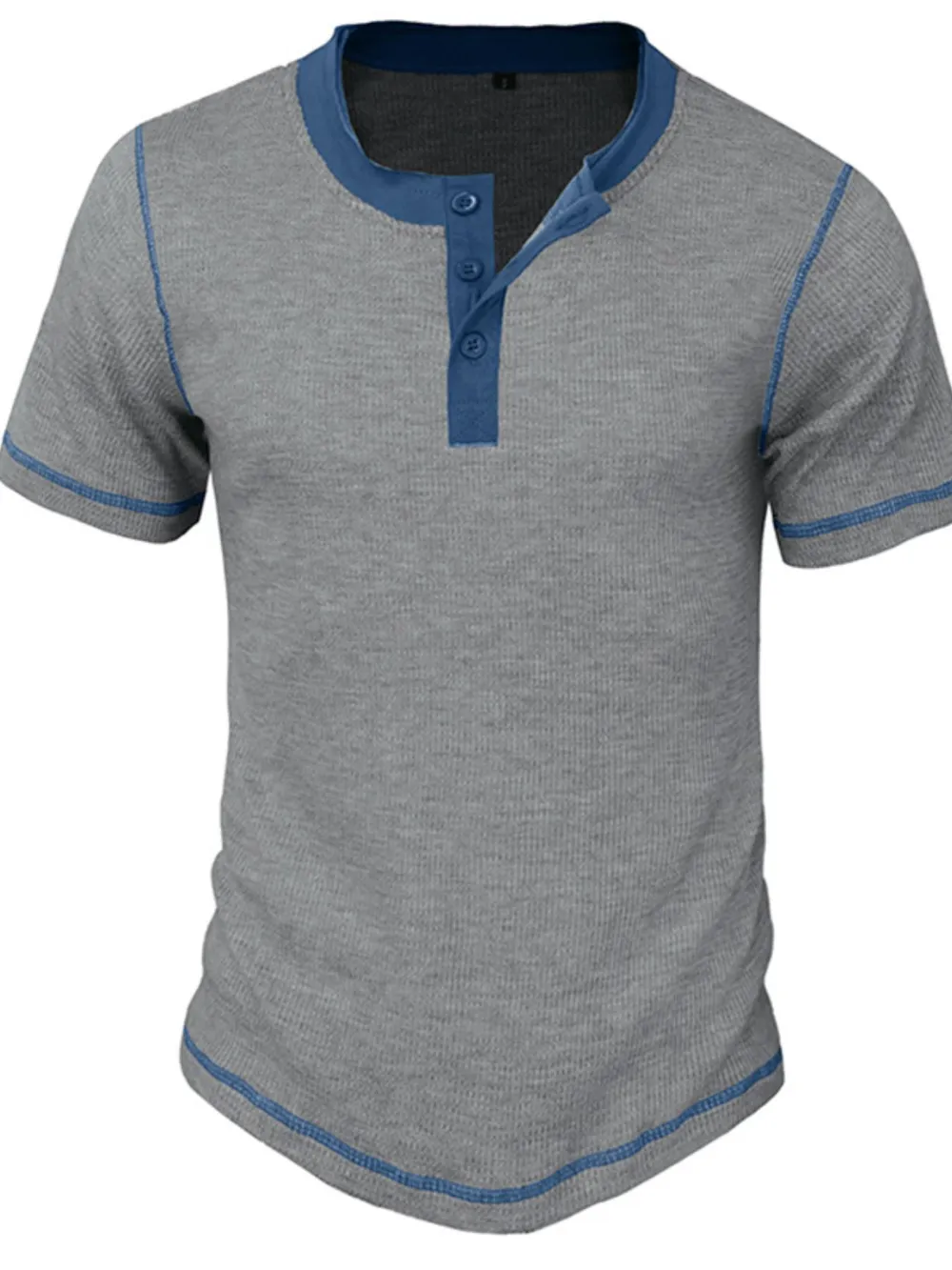 Men's Full Size Contrast Stitch Henley Polo Shirt Plus Size, image 7