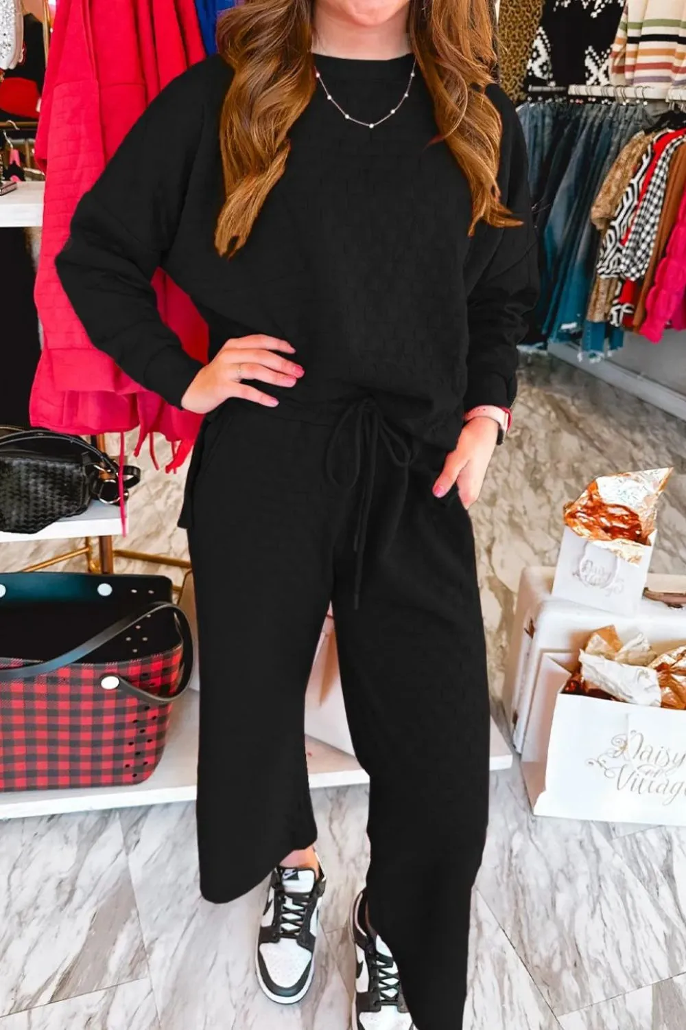 High-Low Round Neck Top and Pants Set, image 4