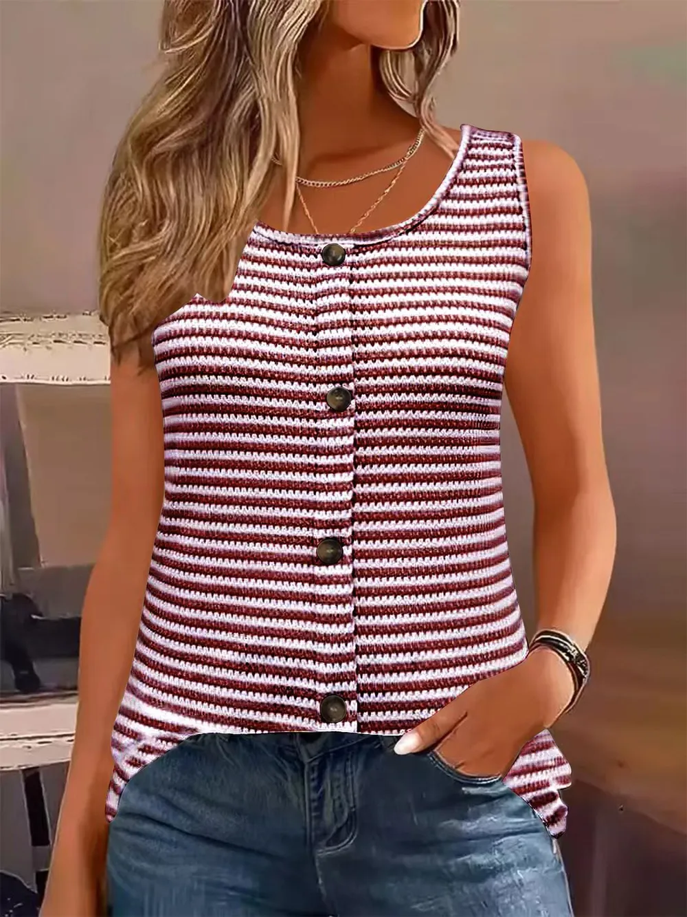 Striped Round Neck Tank Top, image 8