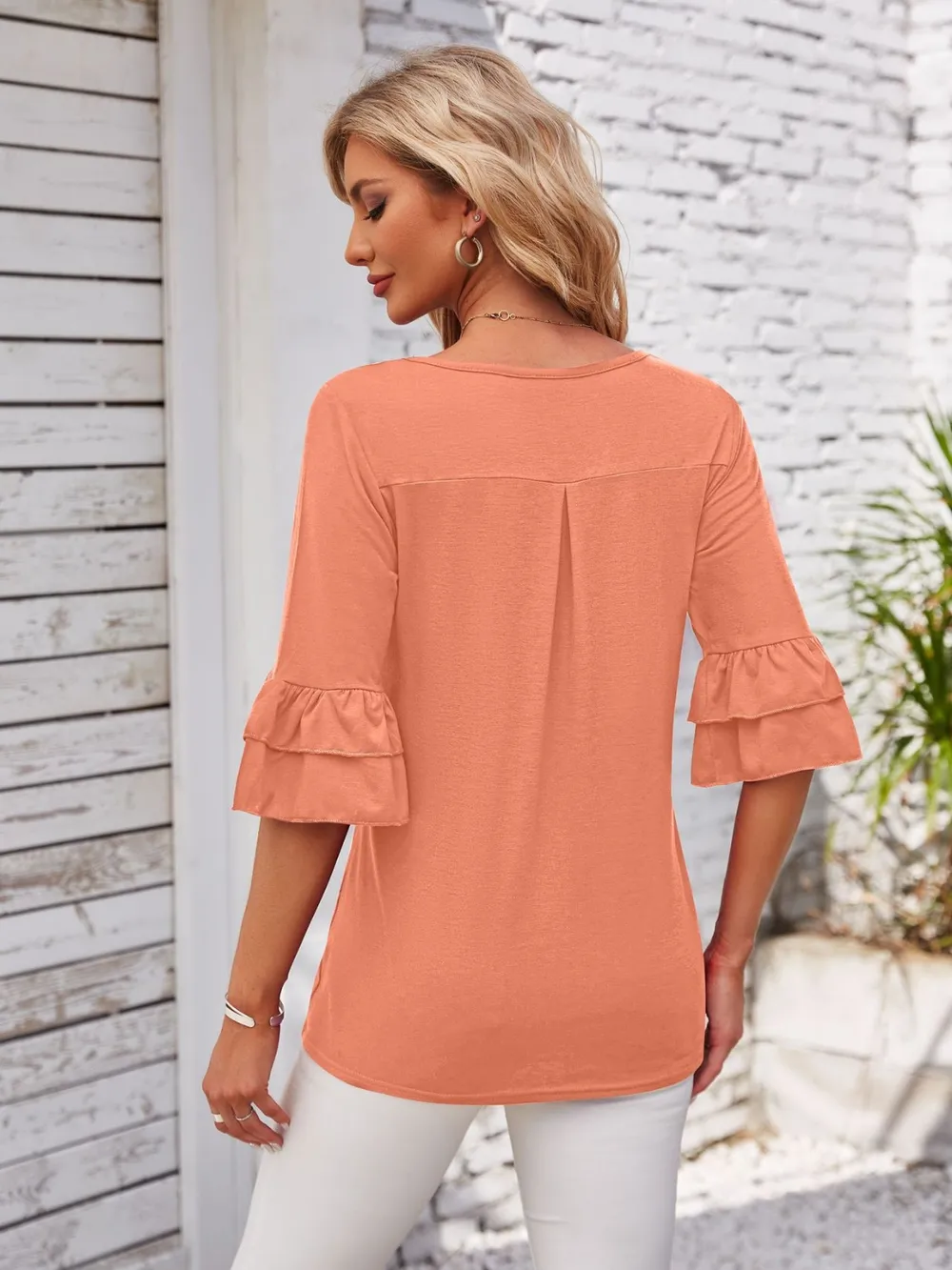 Ruffled Suqare Neck Half Sleeve Blouse, image 8