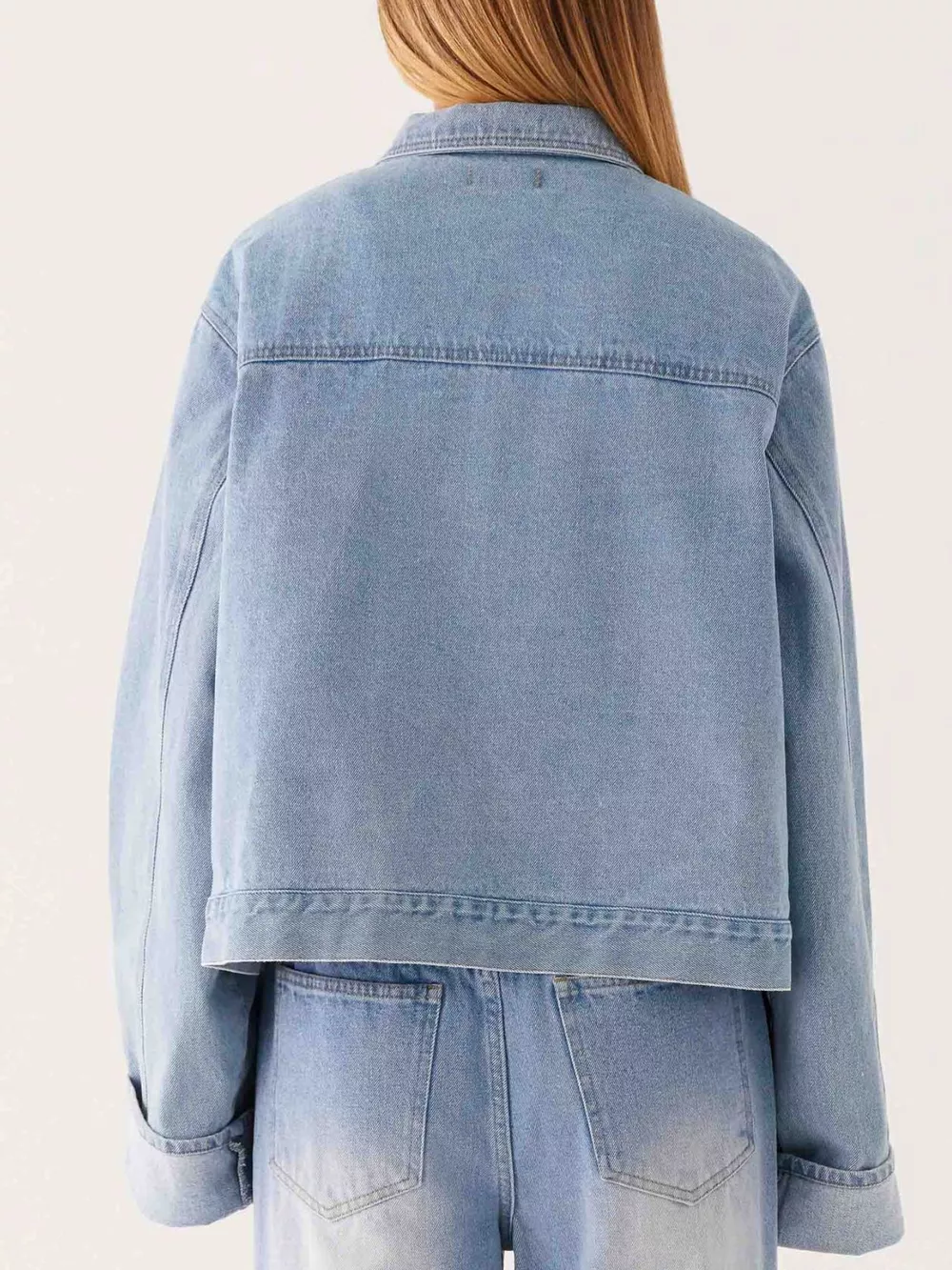 Button Down Cropped Oversized Denim Jacket, image 10