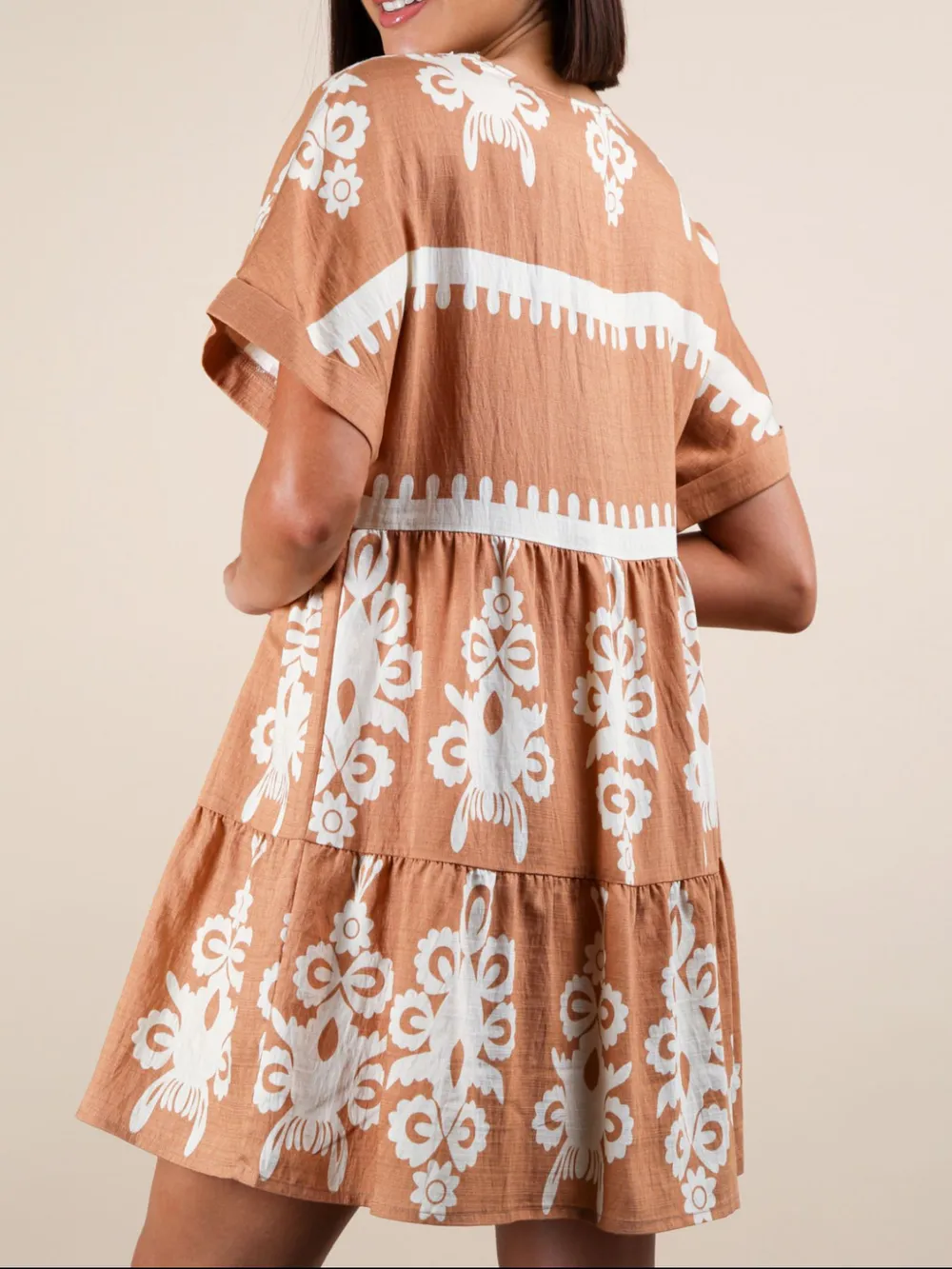 Printed V-Neck Short Sleeve Mini Dress, image 10