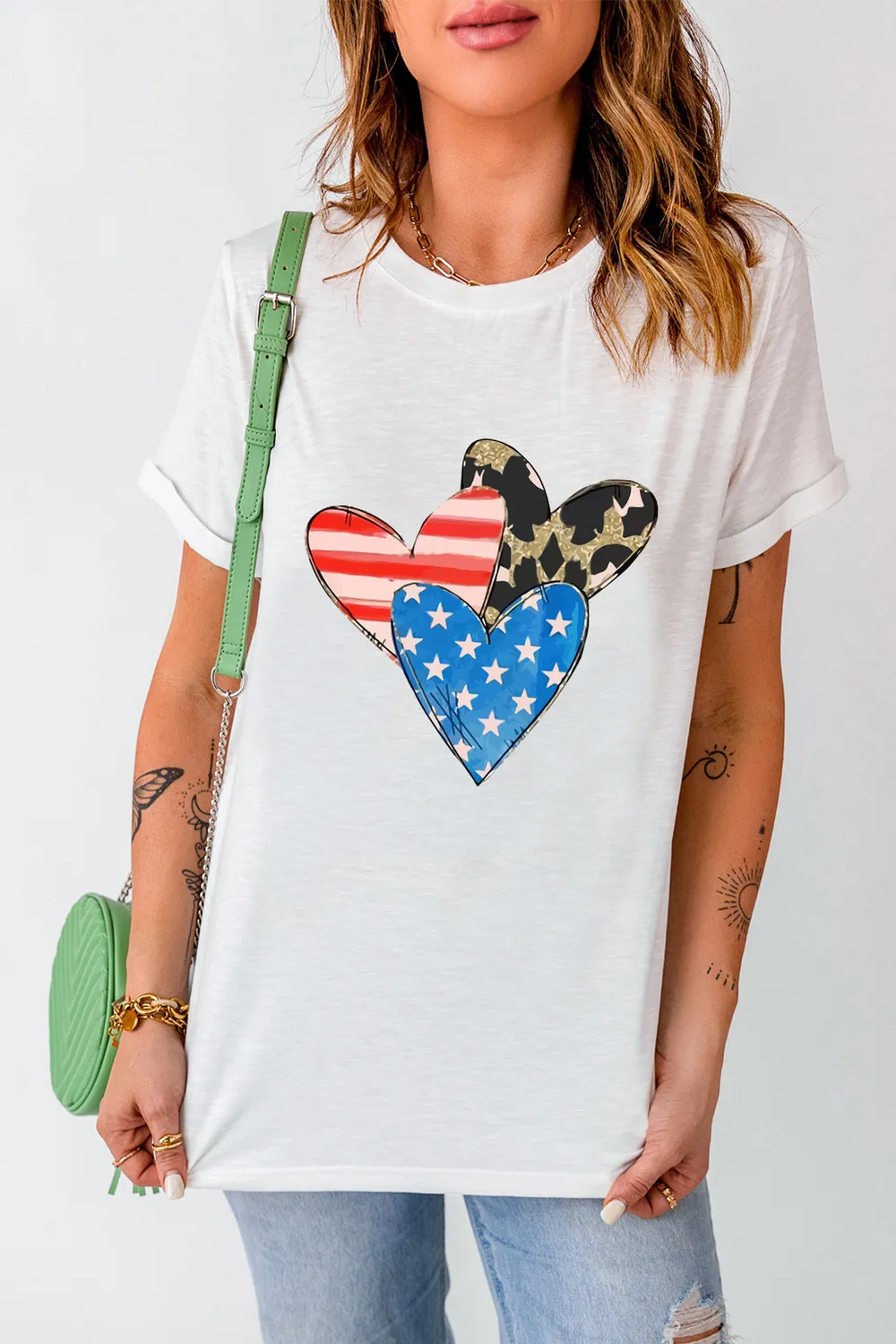 Heart Round Neck Short Sleeve T-Shirt, image 3