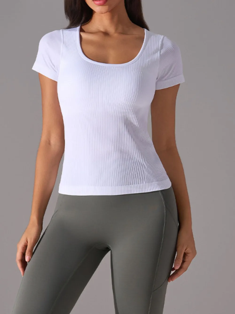 Square Neck Active T-Shirt with Detachable Chest Pads, image 5