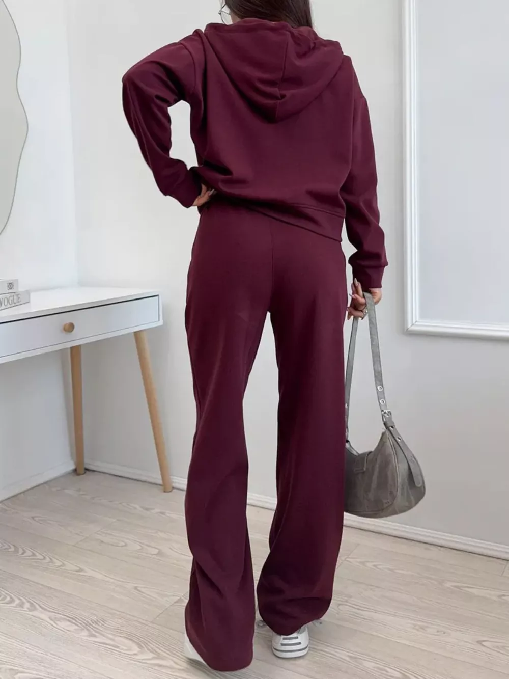 Zip-Up Hoodie and Wide-Leg Pants Set, image 13