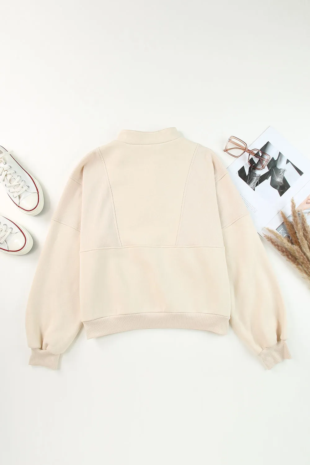 Half Zip Drop Shoulder Long Sleeve Sweatshirt, image 9
