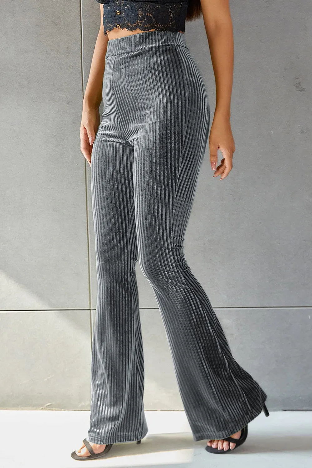 Ribbed High Waist Flare Pants, image 4