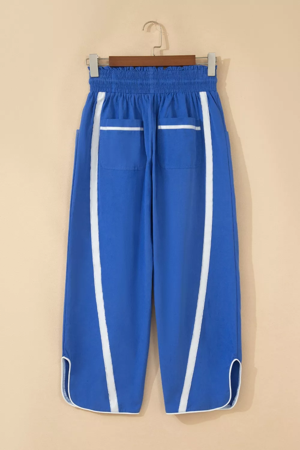 Contrast Striped Smocked Waist Drawstring Cropped Casual Pants, image 4