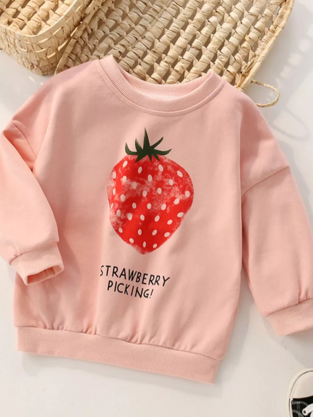 Children's Strawberry Picking Graphic Crew Neck Sweatshirt, image 2