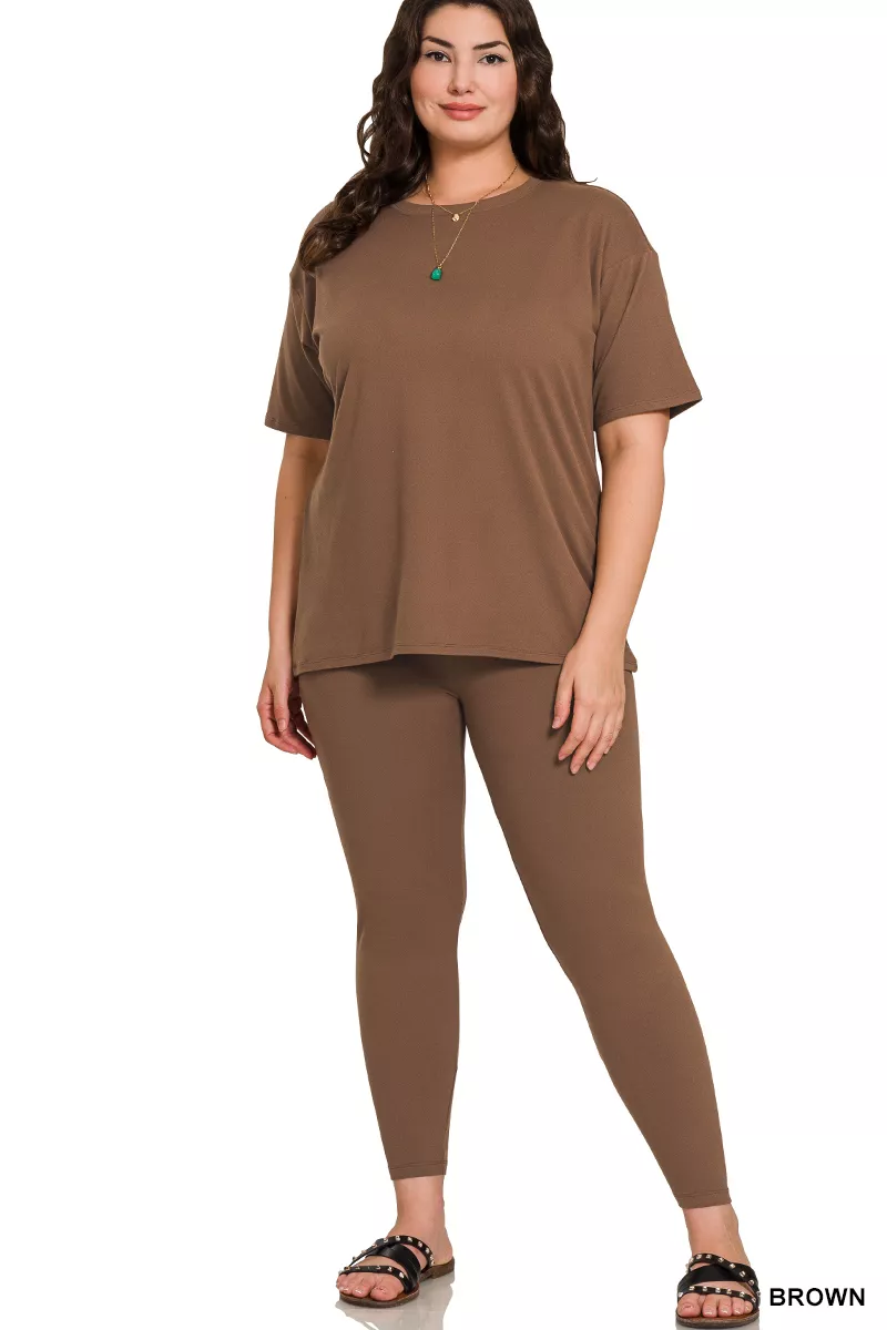 Full Size Brushed Dty Microfiber Short Sleeve Top and Pants Loungewear Set Plus Size, image 2