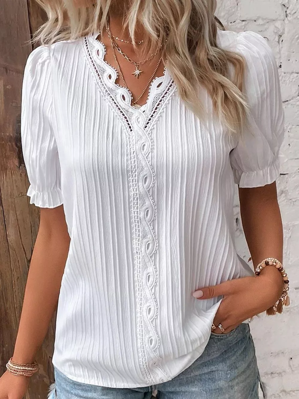 Full Size Lace Detail V-Neck Blouse Plus Size, image 8