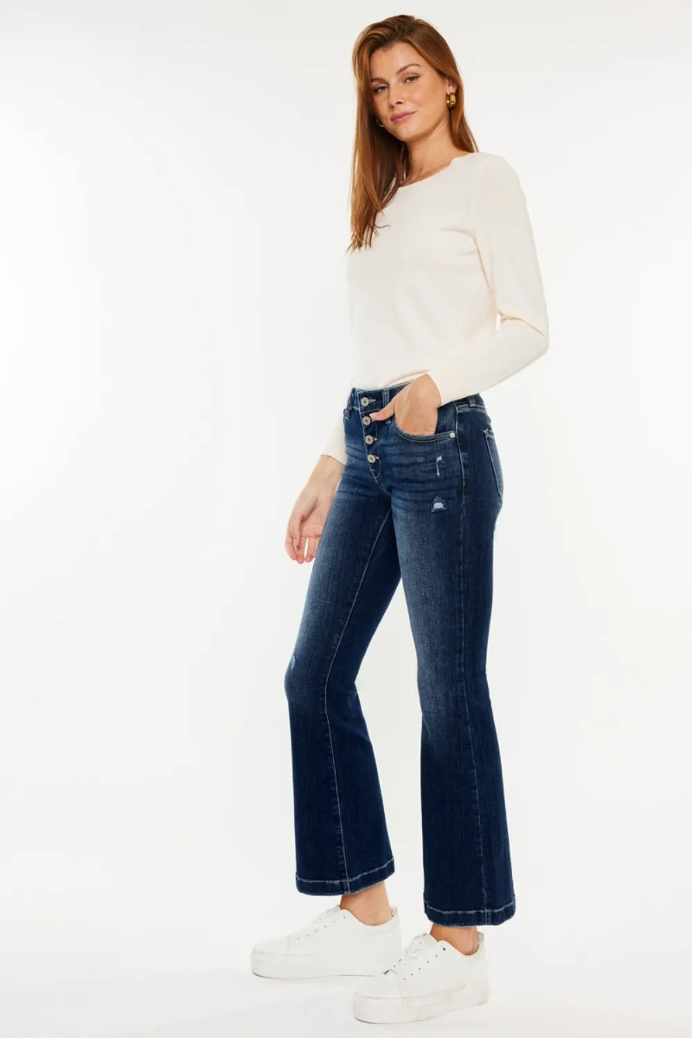 Mid Rise Button Fly Flare Jeans, image 3