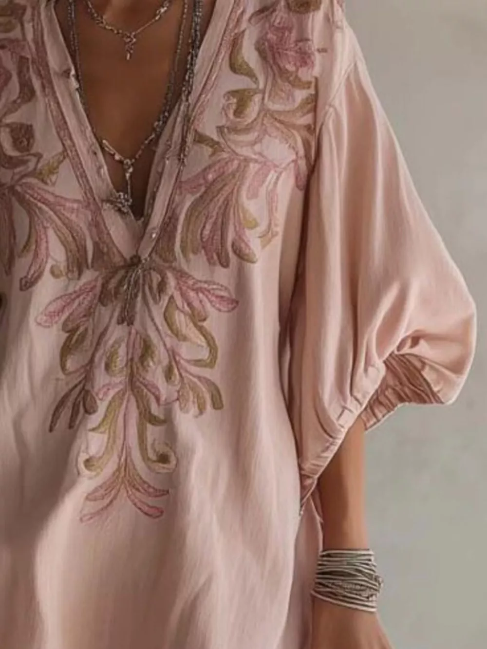 Full Size Embroidered V-Neck Mini Dress Plus Size, image 5