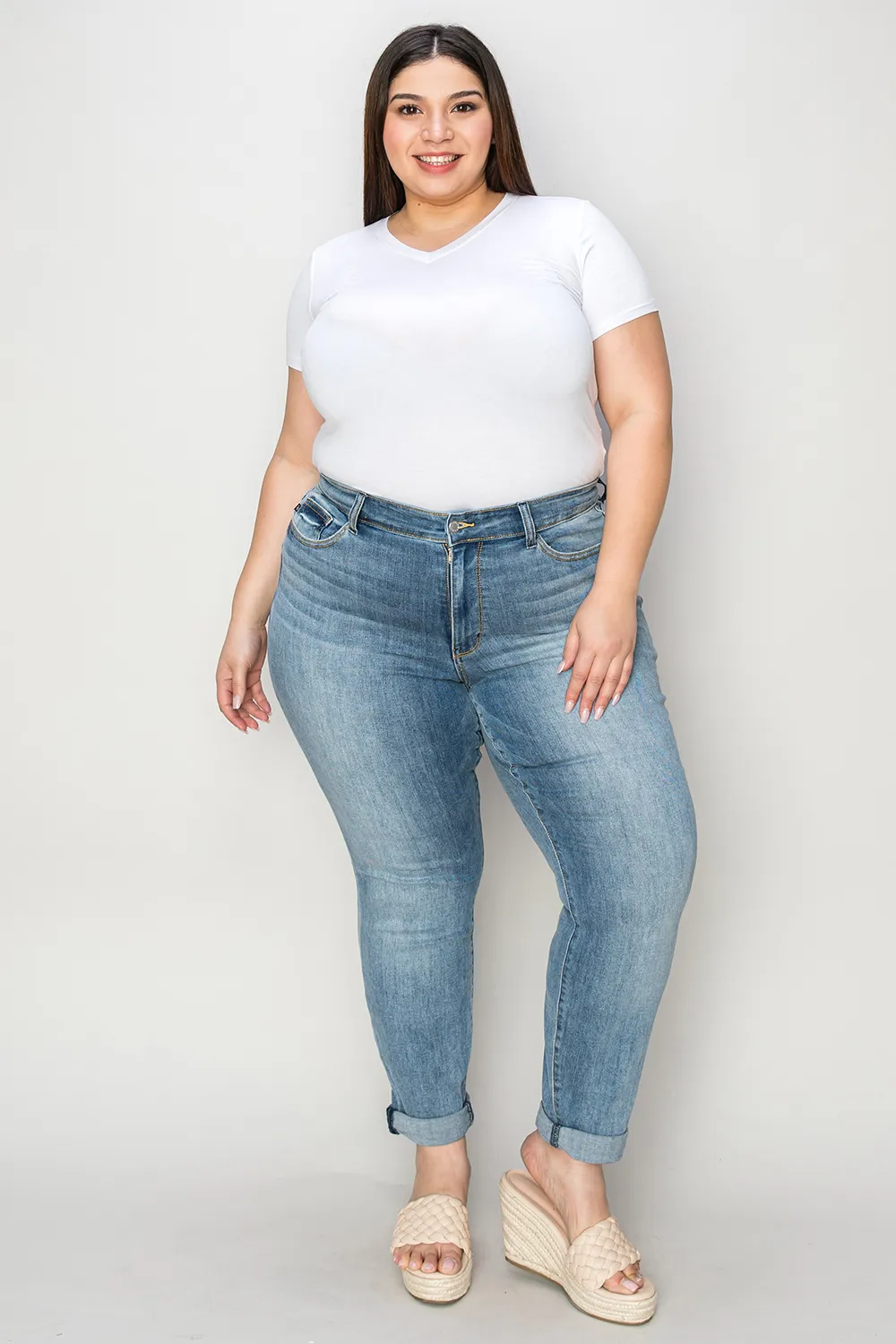 Full Size Cuffed Hem Slim Jeans, image 3