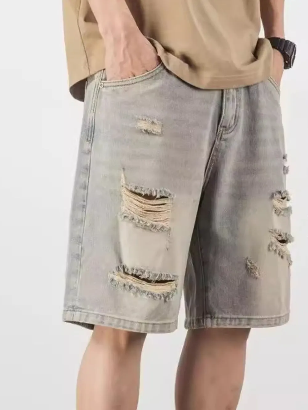 Men's Full Size Distressed Denim Shorts Plus Size