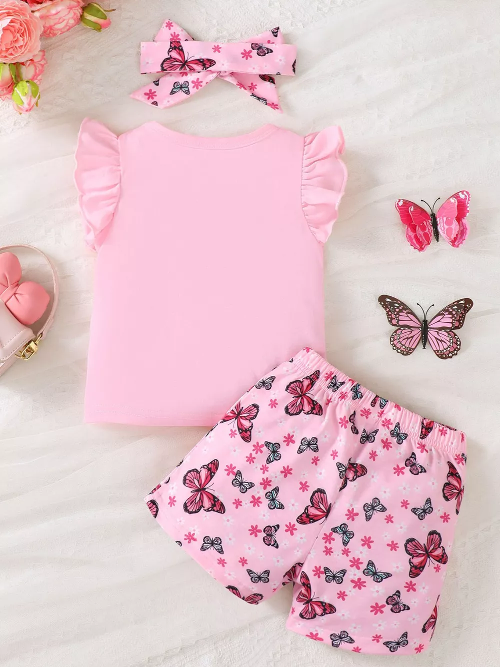 Children's Little Sister Butterfly Print Ruffle Trim Set, image 2